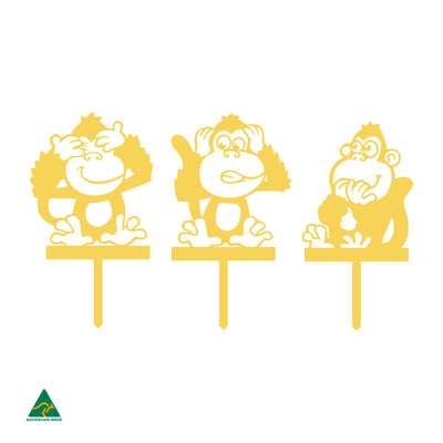 No Evil Monkey Garden Stake Garden Decor| Lemon Yellow Gloss