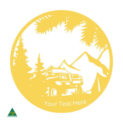 Personalised Camping Out Metal Wall Art | Lemon Yellow Gloss