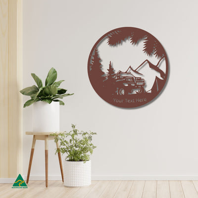 Personalised Camping Out Metal Wall Art Staged Image | Rust Patina