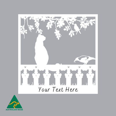 Personalised Cat on Fence Metal Wall Art | White Finish