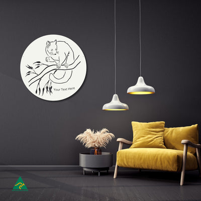 Personalised Cheeky Possum Round Metal Wall Art Staged Image | White Matt