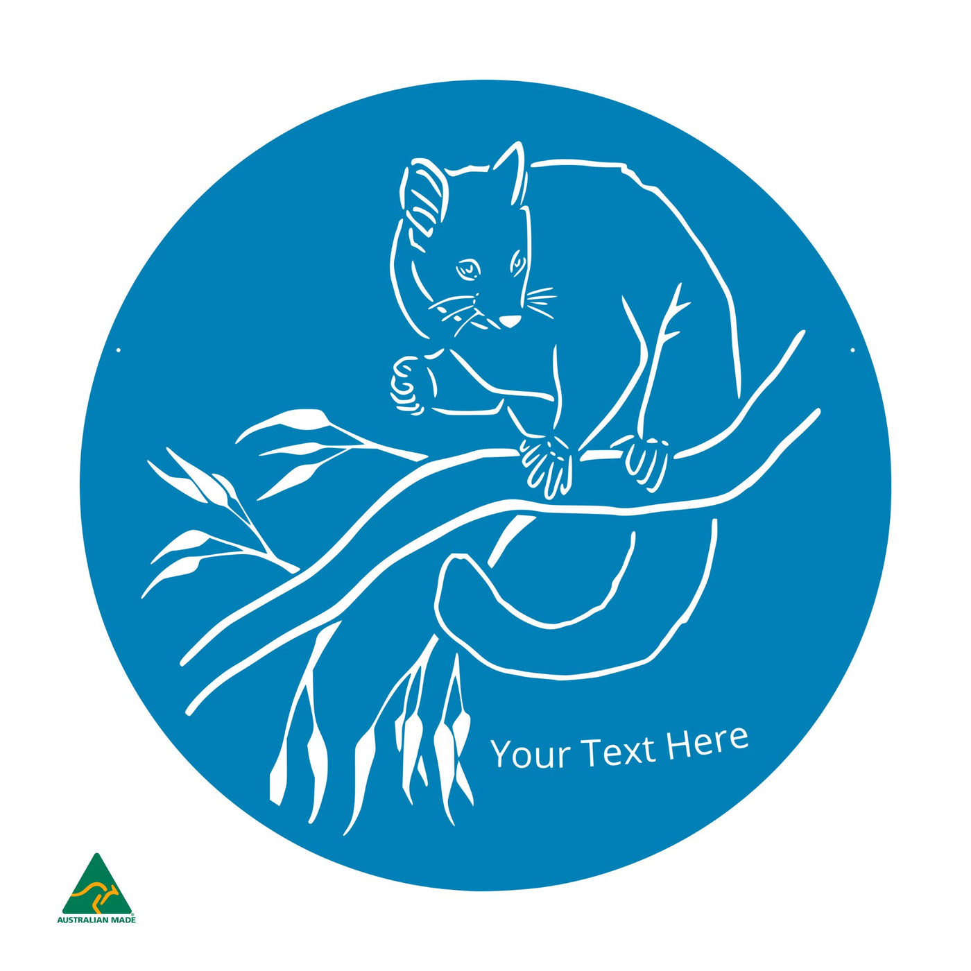 Personalised Cheeky Possum Round Metal Wall Art | Blaze Blue Gloss