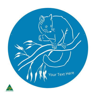 Personalised Cheeky Possum Round Metal Wall Art | Blaze Blue Gloss
