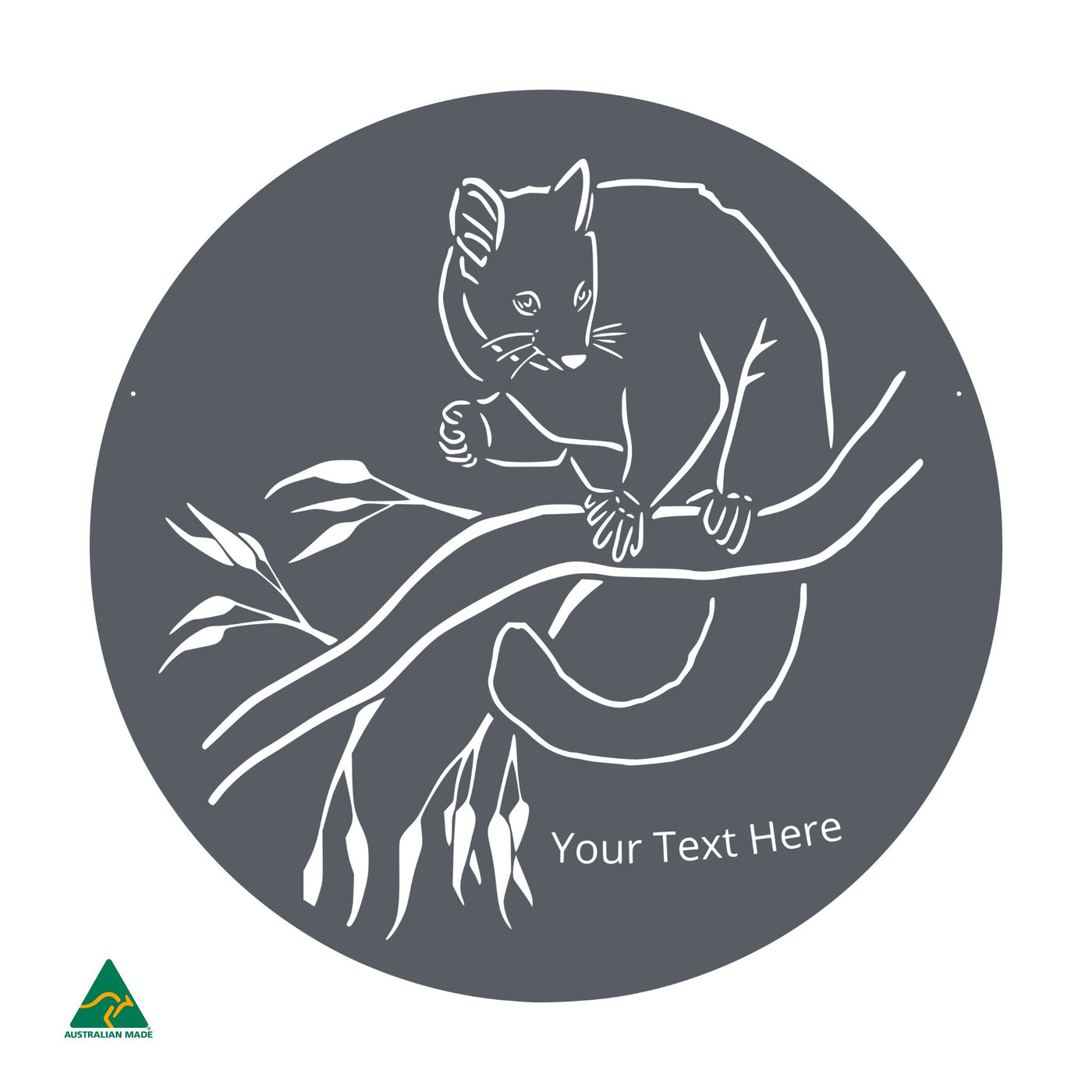 Personalised Cheeky Possum Round Metal Wall Art | Ironstone Matt