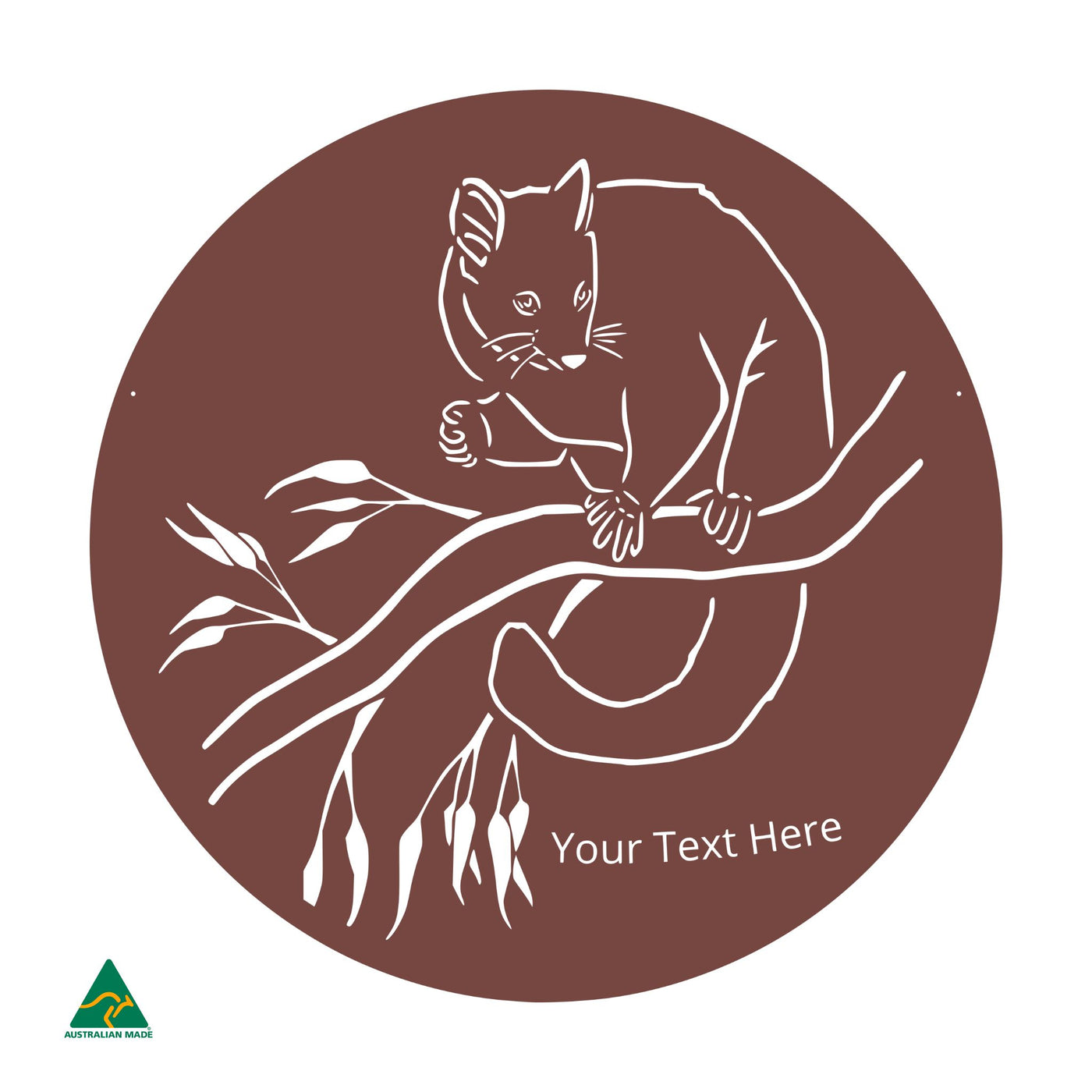 Personalised Cheeky Possum Round Metal Wall Art | Manor Red Satin