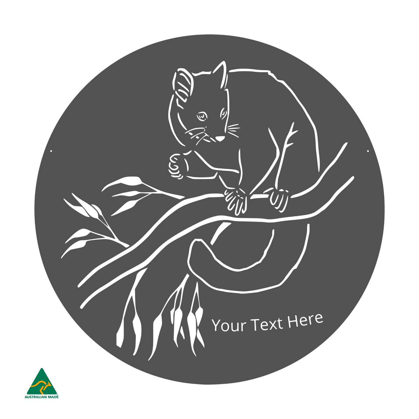 Personalised Cheeky Possum Round Metal Wall Art | Monument Matt