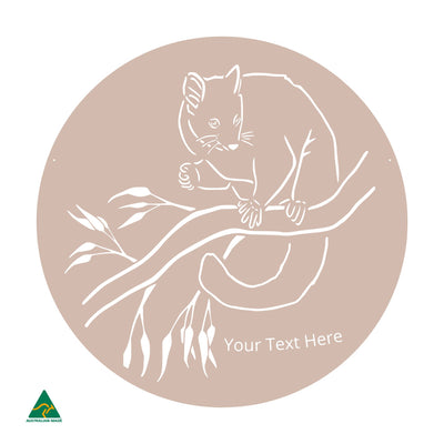 Personalised Cheeky Possum Round Metal Wall Art | Pink Sand Matt