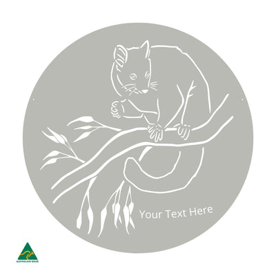 Personalised Cheeky Possum Round Metal Wall Art | Shale Grey Matt