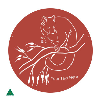 Personalised Cheeky Possum Round Metal Wall Art | Signal Red Gloss