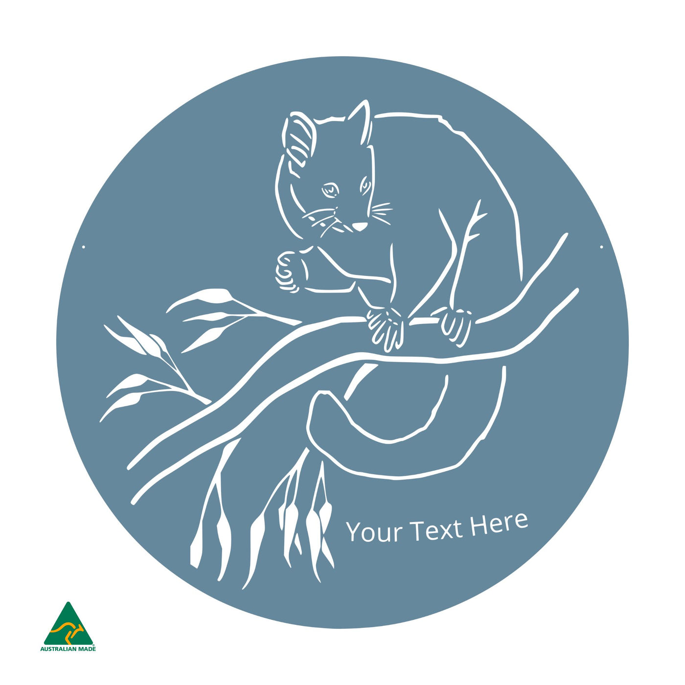 Personalised Cheeky Possum Round Metal Wall Art | Wedgewood Satin