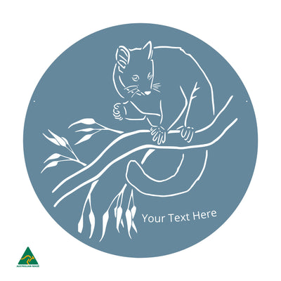 Personalised Cheeky Possum Round Metal Wall Art | Wedgewood Satin