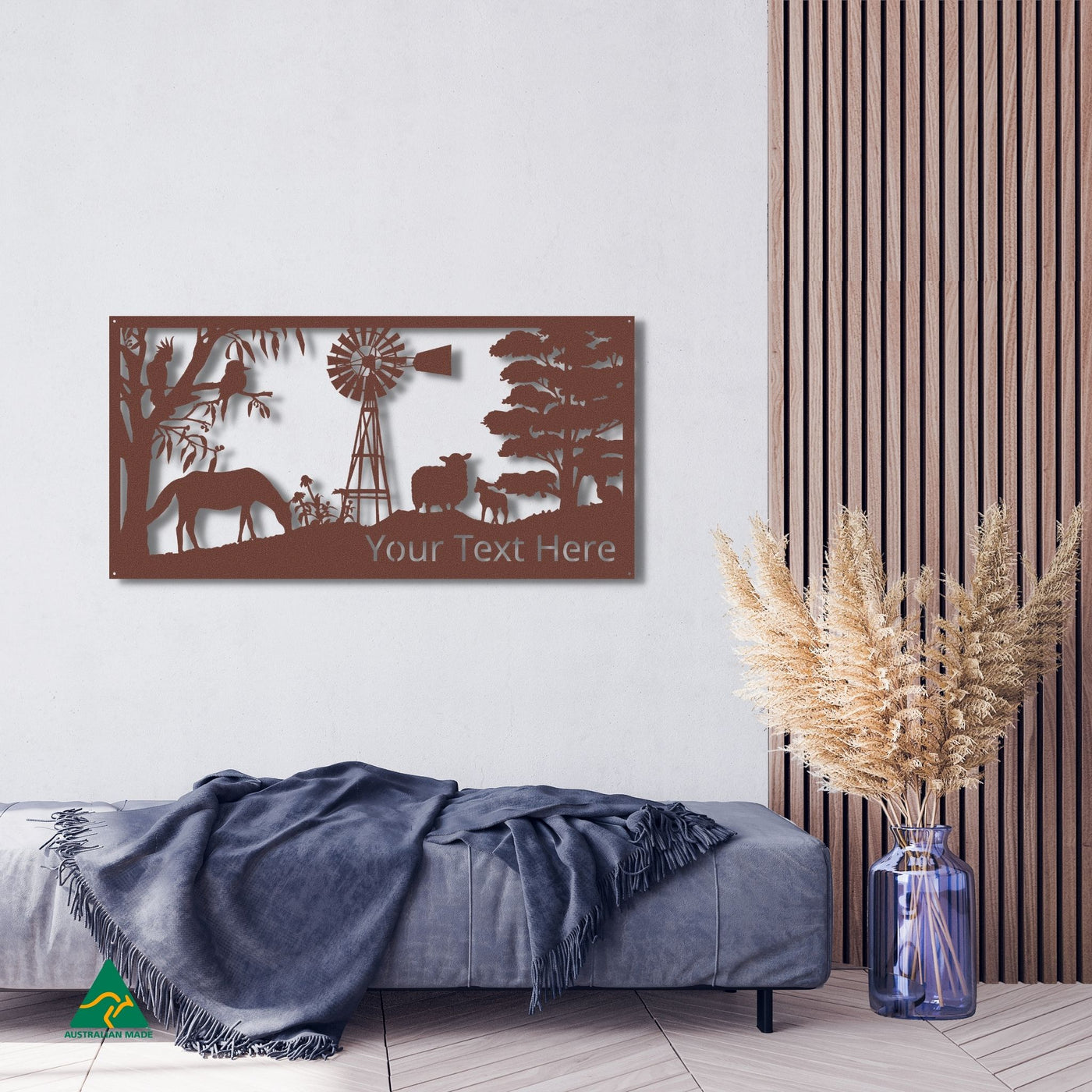 Personalised Country Living Metal Wall Art Staged Image | Rust Patina