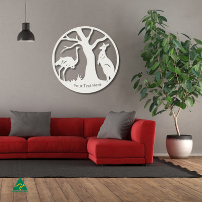 Personalised Forward Australia Round Metal Wall Art Staged Image | White Matt