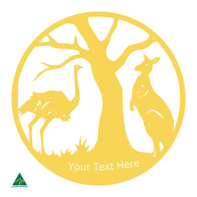 Personalised Forward Australia Round Metal Wall Art | Lemon Yellow Gloss
