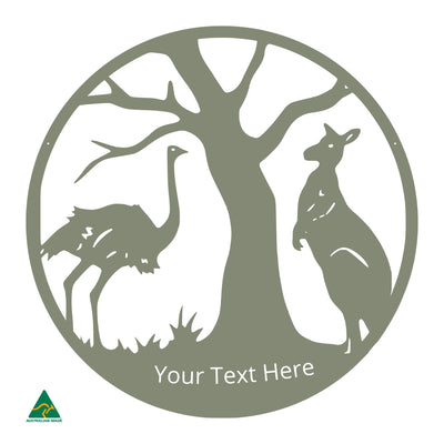 Personalised Forward Australia Round Metal Wall Art | Pale Eucalypt Matt