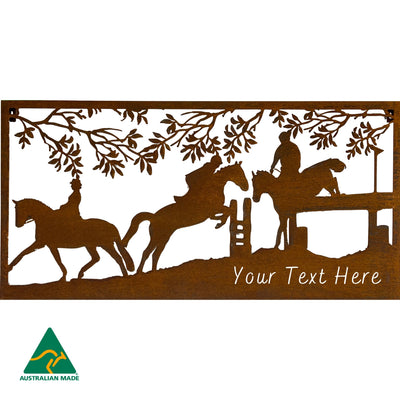 Personalised Horse Jumping Event Metal Wall Art | Rust Finish