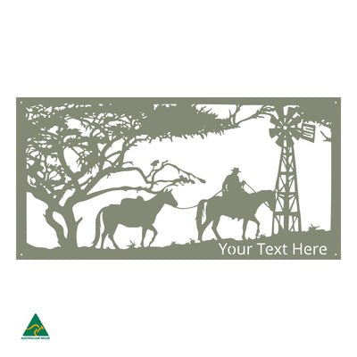 Personalised Horse Riding Scene Metal Wall Art | Pale Eucalypt Matt