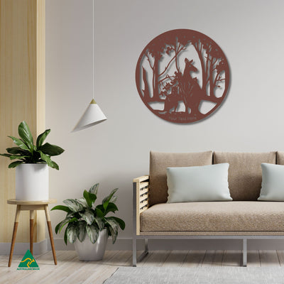 Personalised Kangaroo Round Metal Wall Art Staged Image | Rust Patina