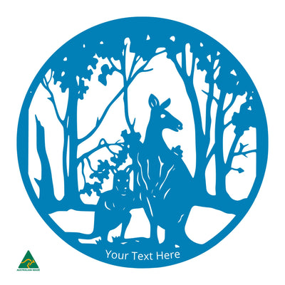 Personalised Kangaroo Round Metal Wall Art | Blaze Blue Gloss