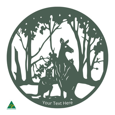 Personalised Kangaroo Round Metal Wall Art | Cottage Green Satin