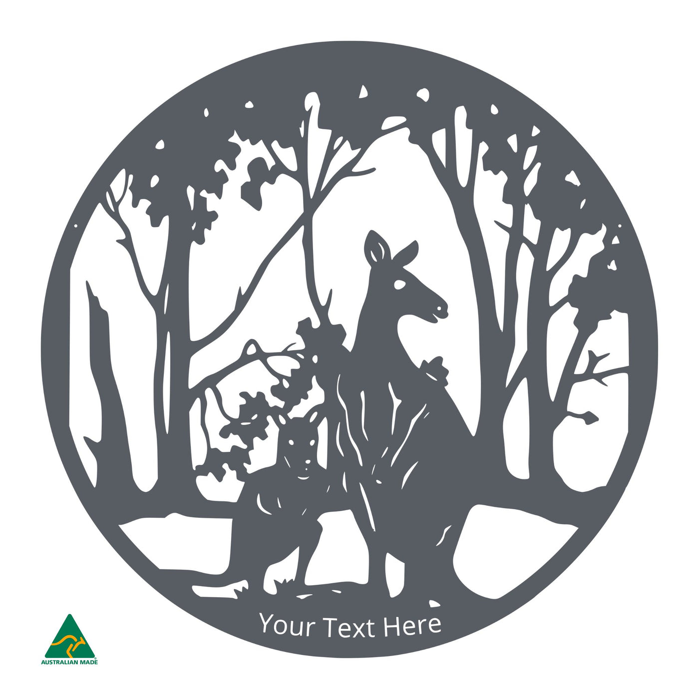 Personalised Kangaroo Round Metal Wall Art | Ironstone Matt