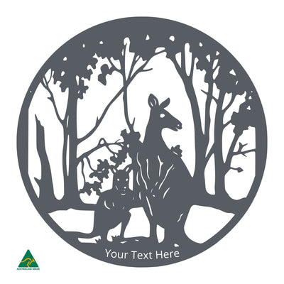 Personalised Kangaroo Round Metal Wall Art | Ironstone Matt