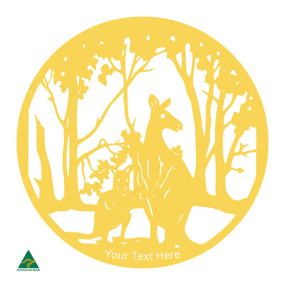 Personalised Kangaroo Round Metal Wall Art | Lemon Yellow Gloss