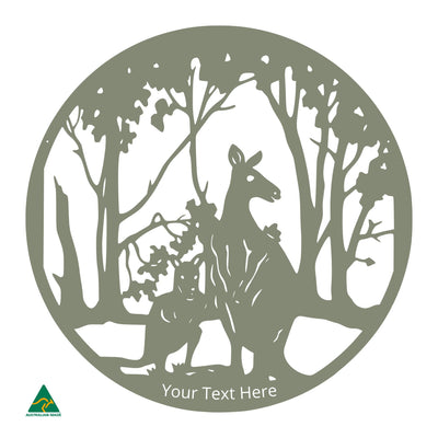 Personalised Kangaroo Round Metal Wall Art | Pale Eucalypt Matt