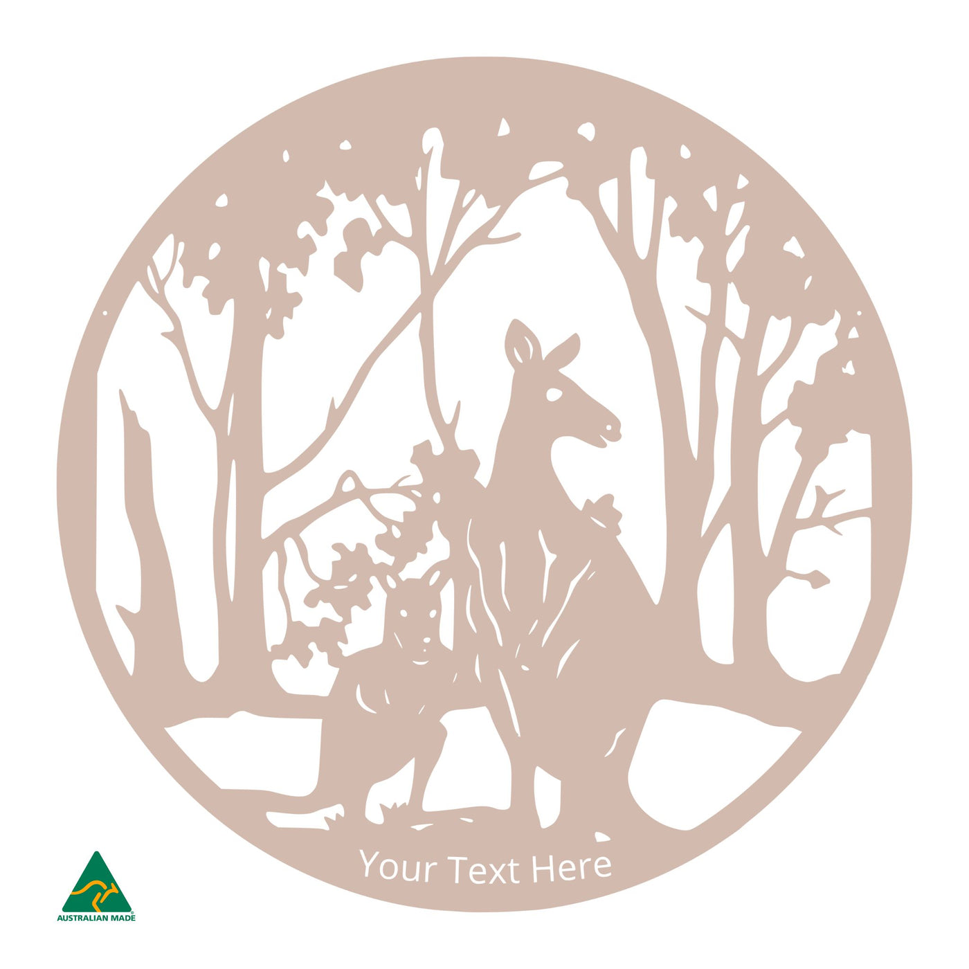 Personalised Kangaroo Round Metal Wall Art | Pink Sand Matt