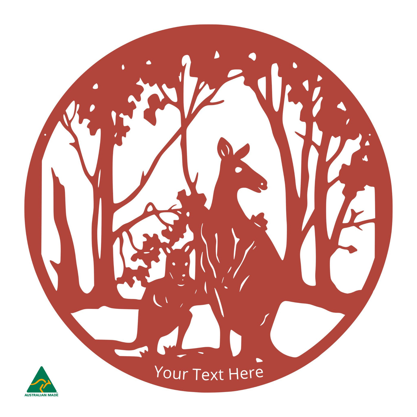 Personalised Kangaroo Round Metal Wall Art | Signal Red Gloss
