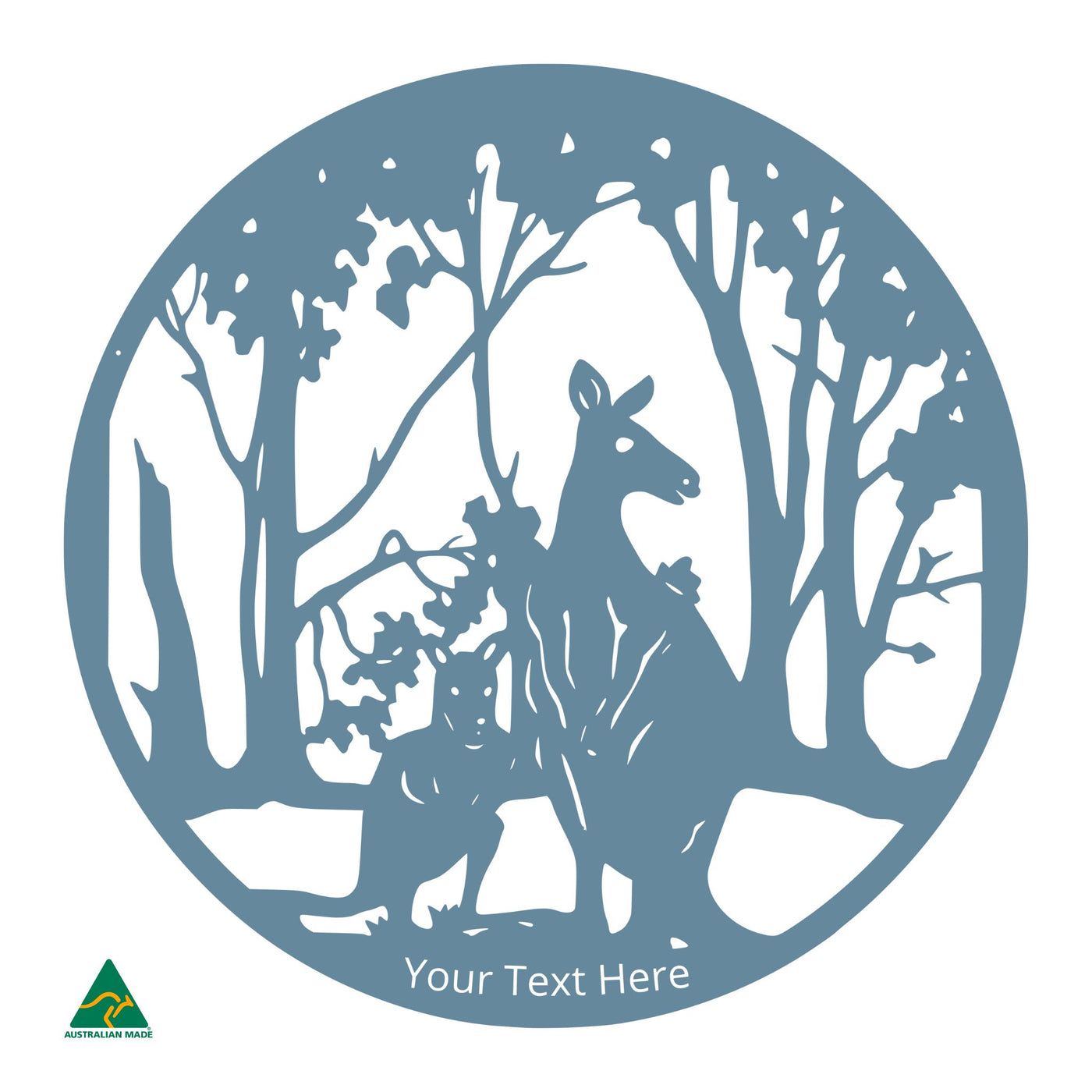 Personalised Kangaroo Round Metal Wall Art | Wedgewood Satin