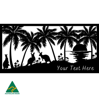 Personalised Kangaroos On Beach Metal Wall Art | Black Finish
