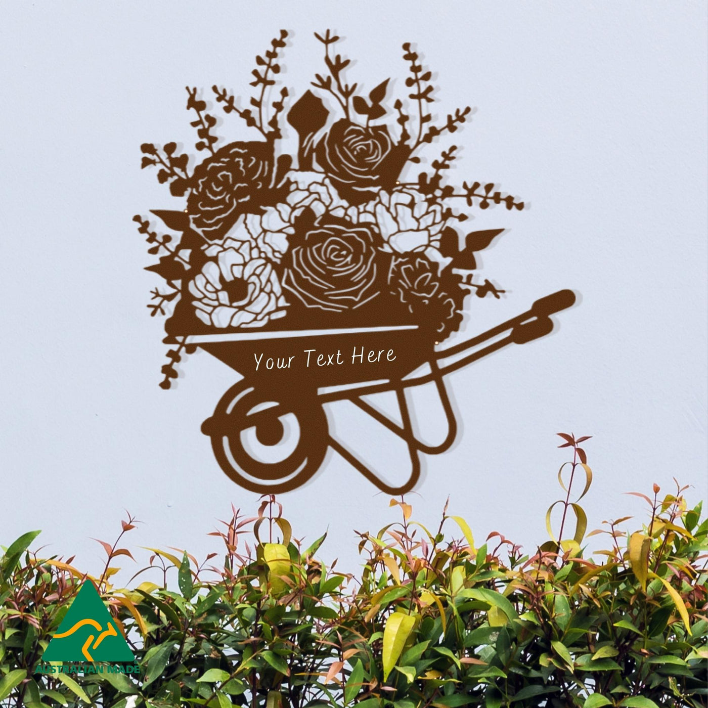 Personalised The Wheelbarrow Metal Wall Art | Rust Finish