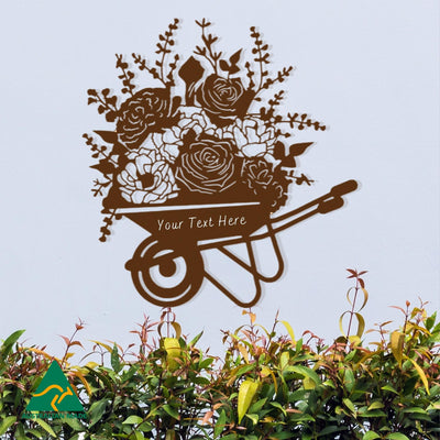 Personalised The Wheelbarrow Metal Wall Art | Rust Finish