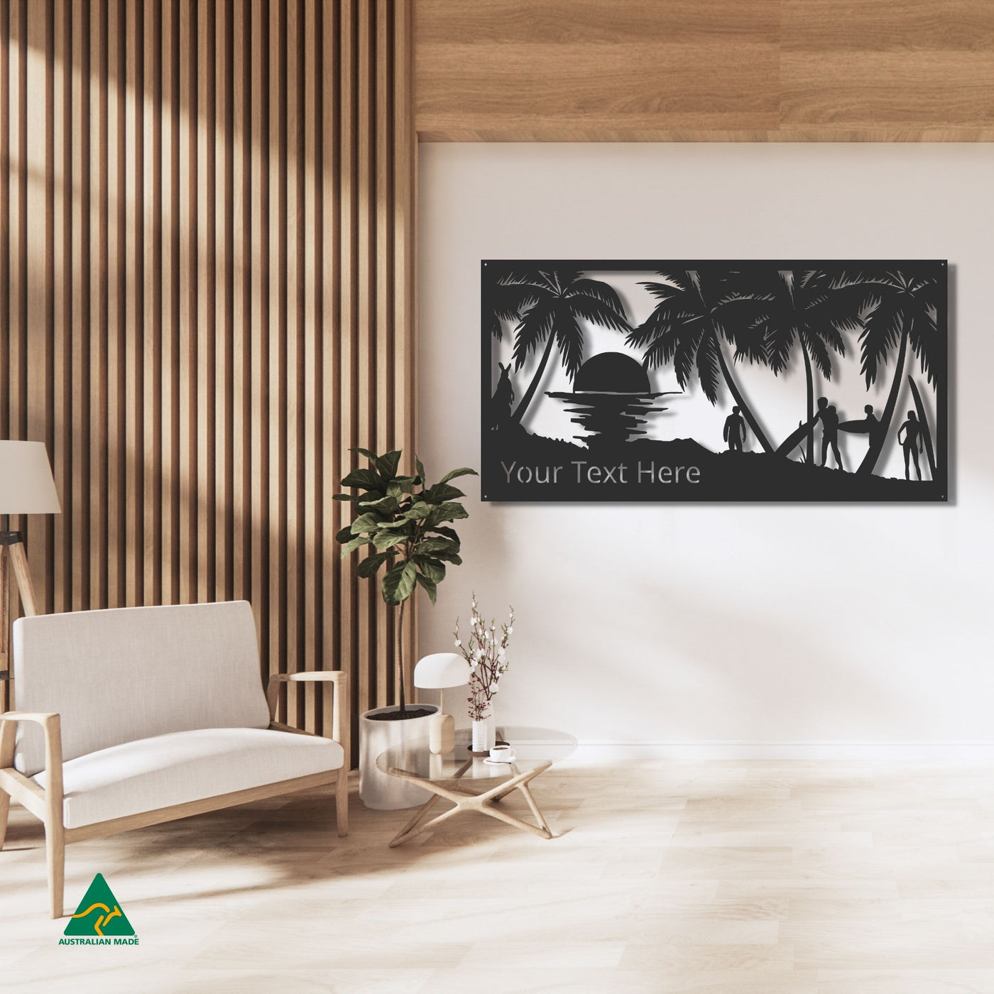 Personalised Surf’s Up Metal Wall Art Staged Image | Night Sky (Black) Matt