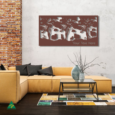 Personalised Woolly Business Metal Wall Art Staged Image | Rust Patina