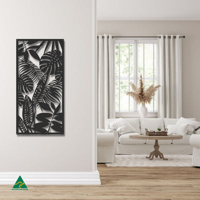 Rainforest Leaves Metal Wall Art Staged Image | Night Sky (Black) Matt