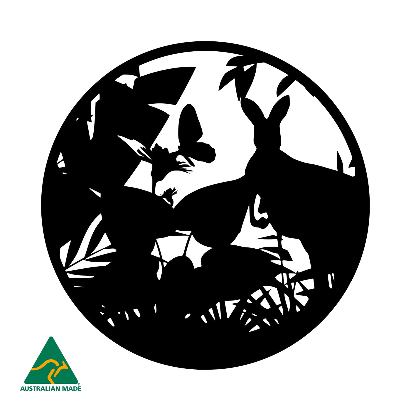 Roo in the Forest Round Metal Wall Art | Black Finish