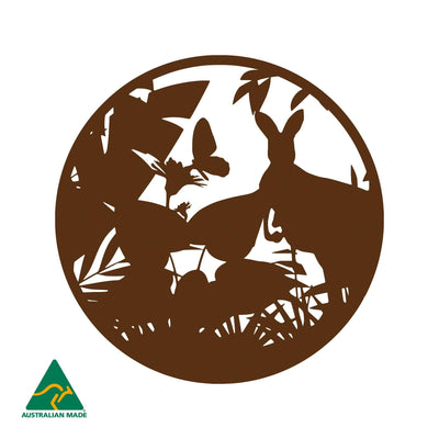 Roo in the Forest Round Metal Wall Art | Rust Finish