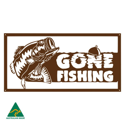 Gone Fishing Metal Wall Art | Rust Finish