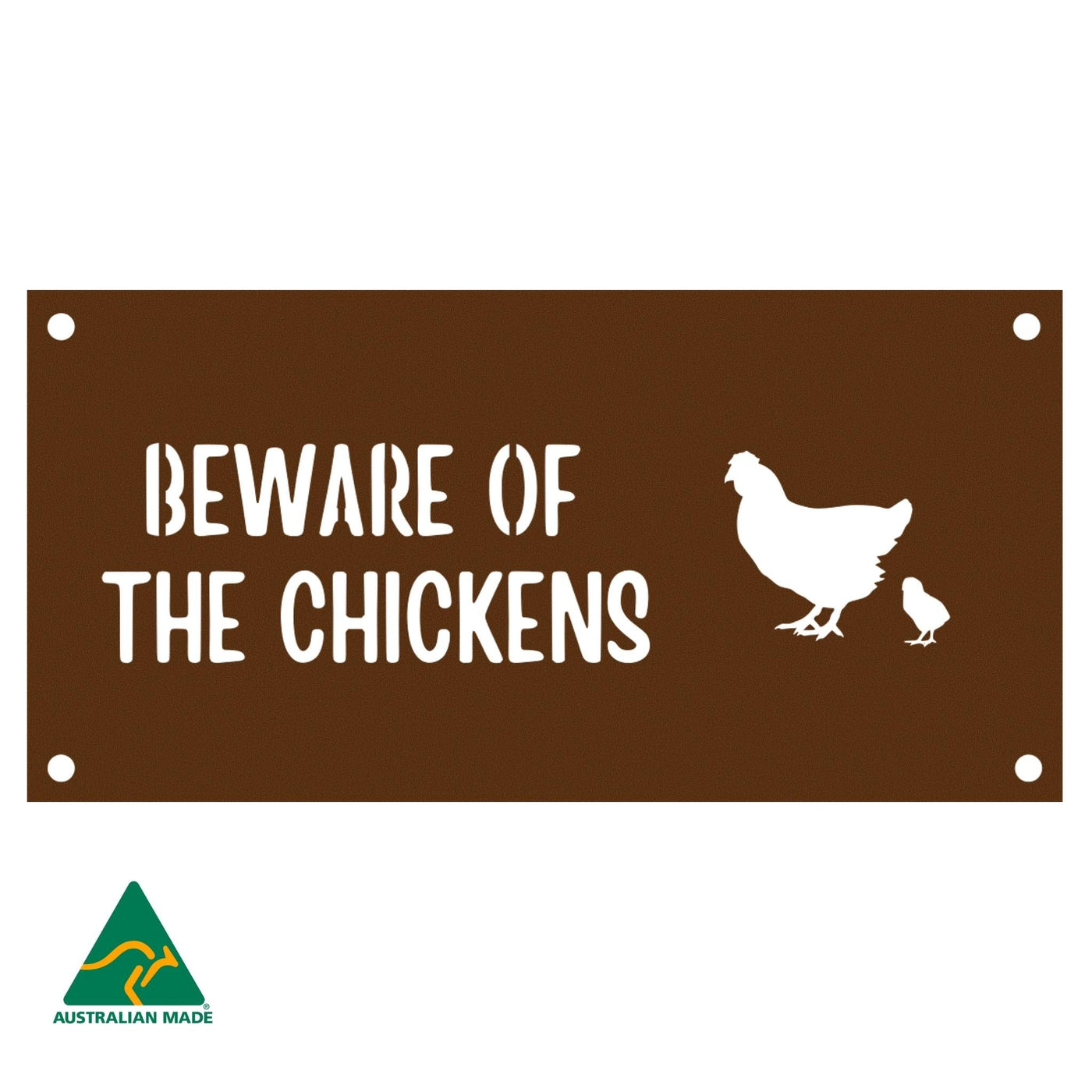 Margaret Beware of the Chickens Wall Sign | Rust Finish