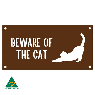 Matthew Beware of the Cat Wall Sign | Rust Finish
