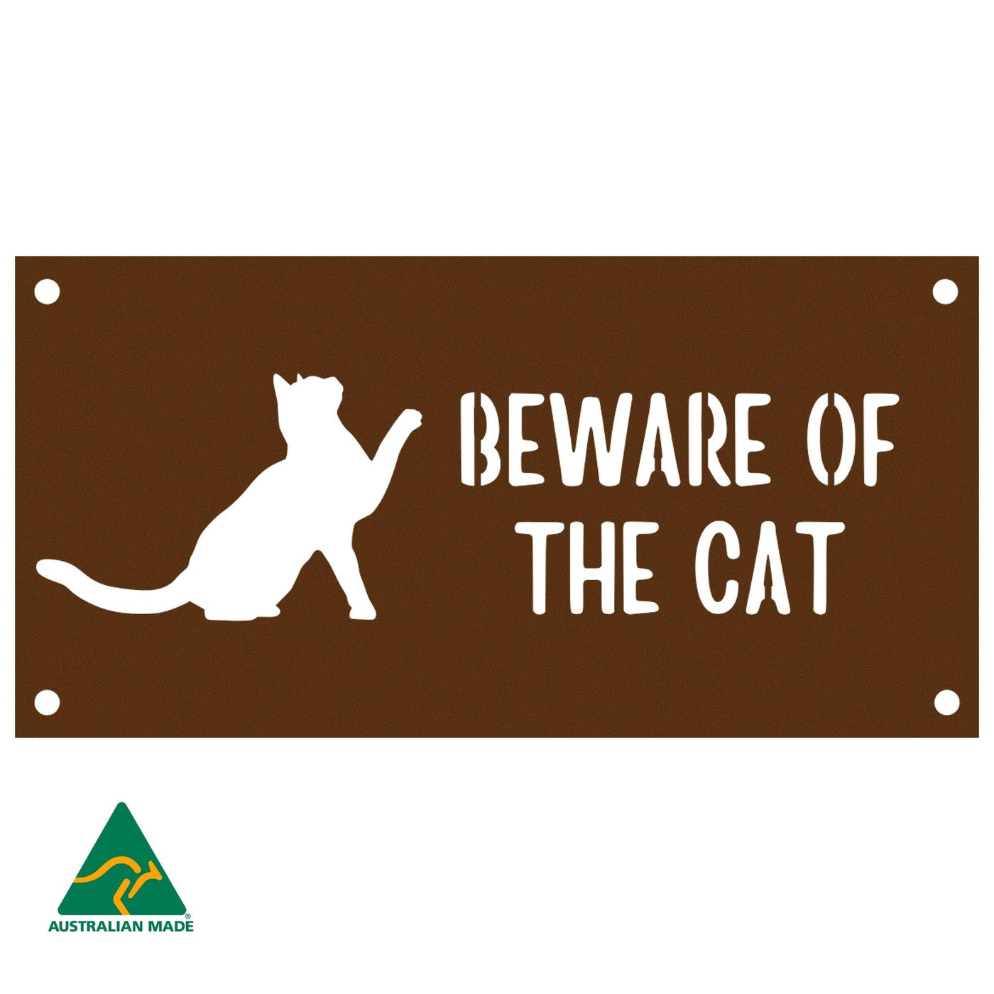 Peach Beware of the Cat Wall Sign | Rust Finish