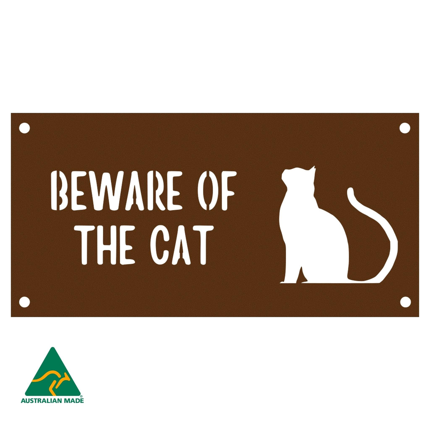 Romeo Beware of the Cat Wall Sign | Rust Finish