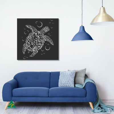 Sea Turtle Metal Wall Art Staged Image | Night Sky (Black) Matt