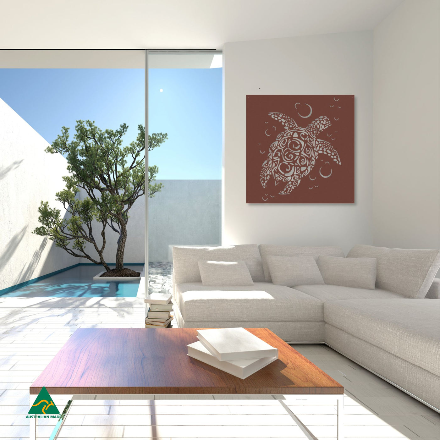 Sea Turtle Metal Wall Art Staged Image | Rust Patina