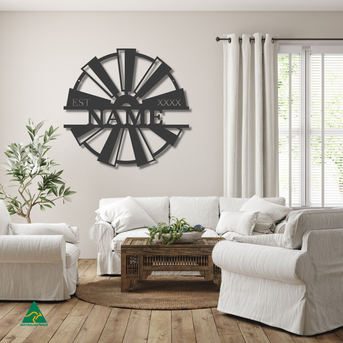 Windmill Metal Wall Art Staged Image | Night Sky (Black) Matt