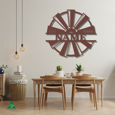 Windmill Metal Wall Art Staged Image | Rust Patina