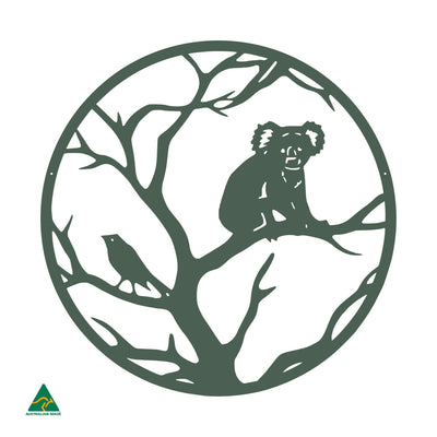 Sleepy Marsupial Round Metal Wall Art | Cottage Green Satin