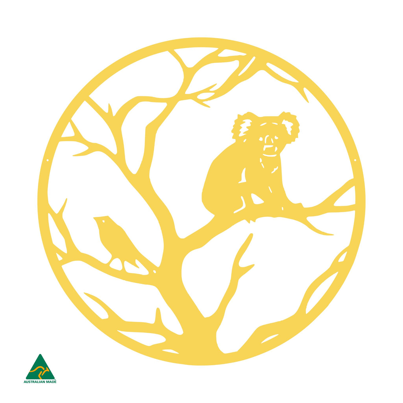 Sleepy Marsupial Round Metal Wall Art | Lemon Yellow Gloss